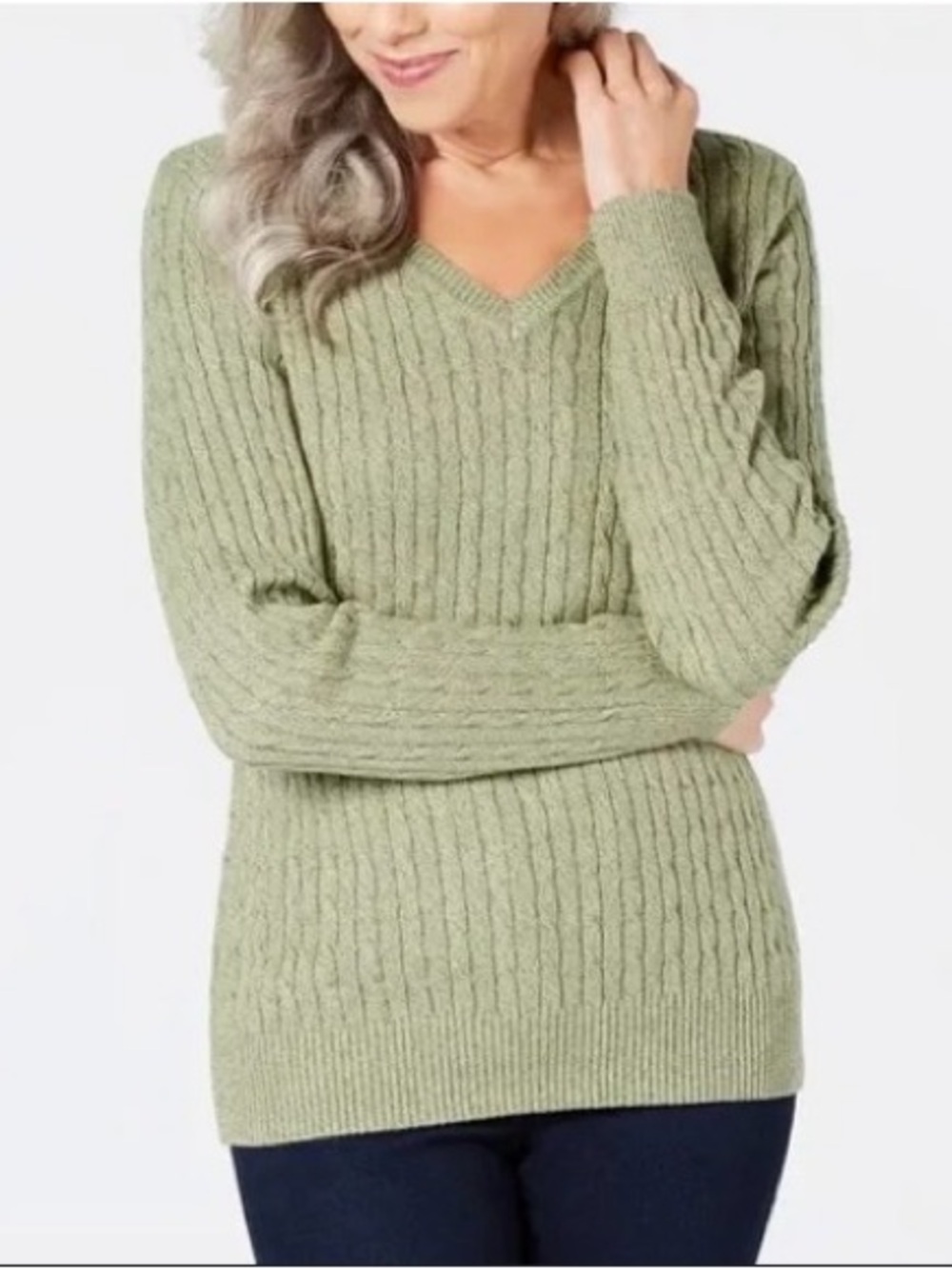 Karen Scott Green Cable Knit Sweater